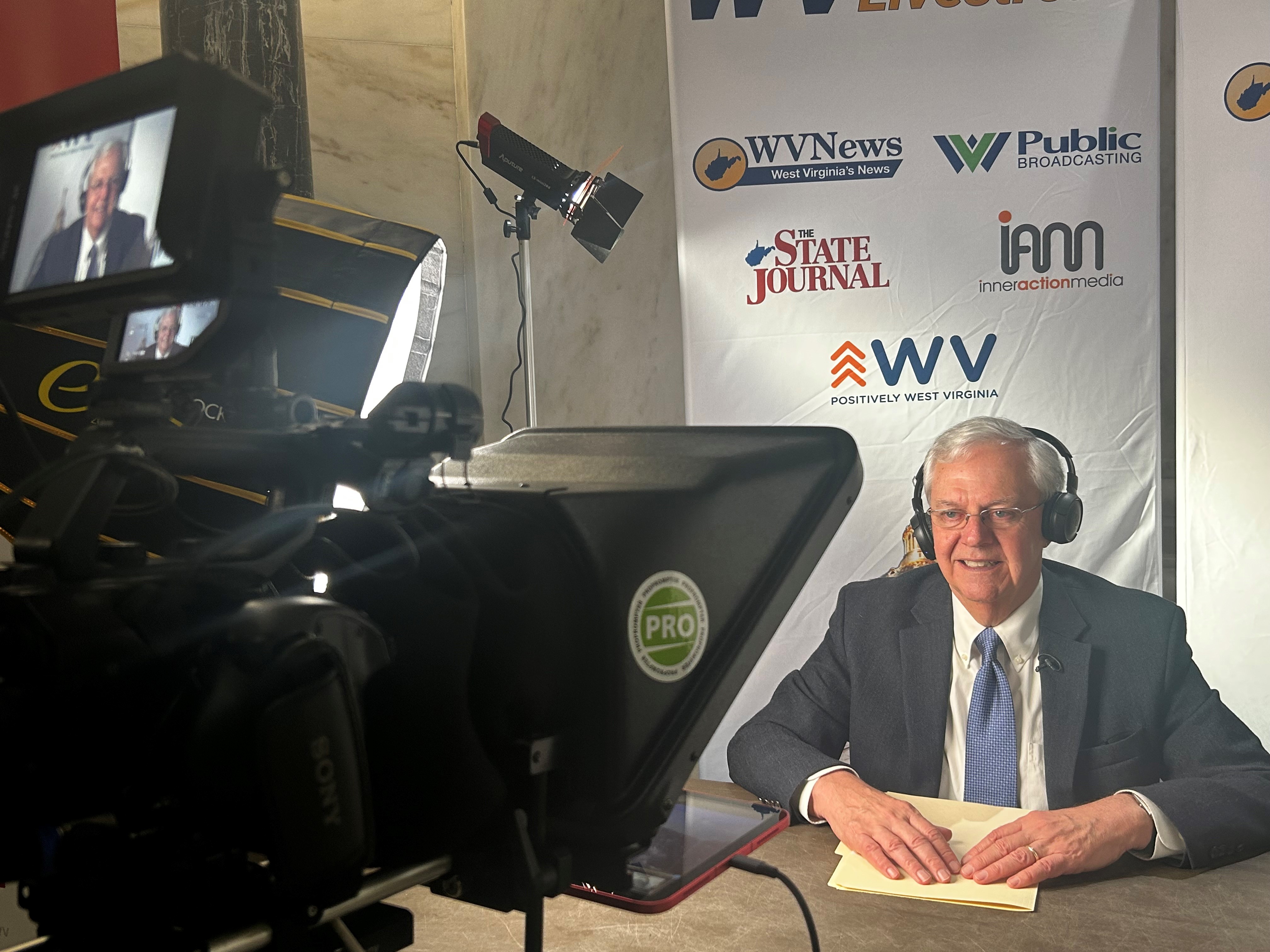 behind the scenes photo of recording of WV News’ webcast program West Virginia Legislature This Week